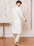 Men's White Silk Blend Kurta, Pant And Dupatta Set